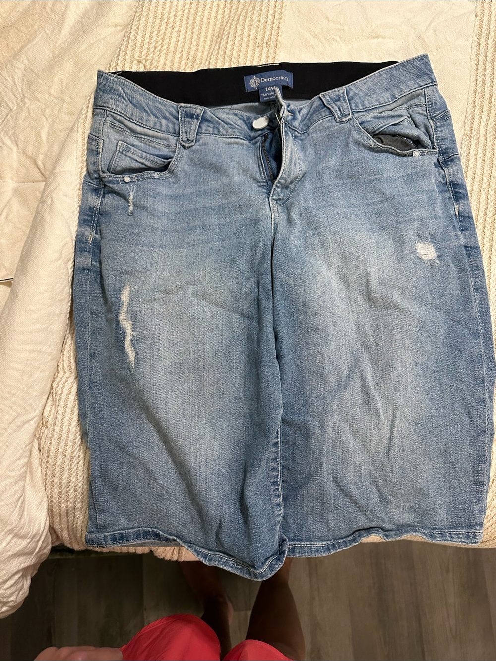 Democracy Light Blue Distressed Denim Bermuda Shorts